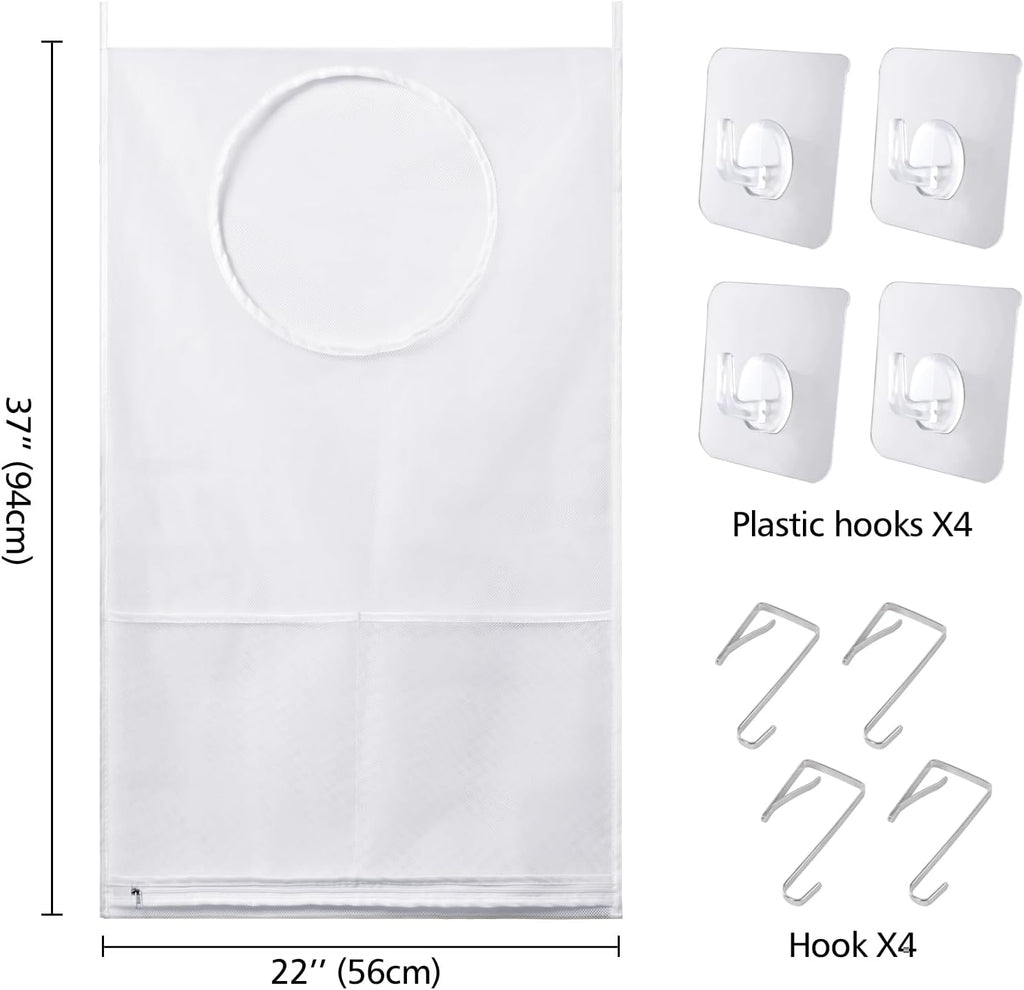 Saves Space Door-Hanging Laundry Bag,Door Hanging Laundry Hamper with 2 Different Types of Hooks, Polyester Fabric Hanging Laundry Basket for Clothes Size 22"X37" -2 Pack White