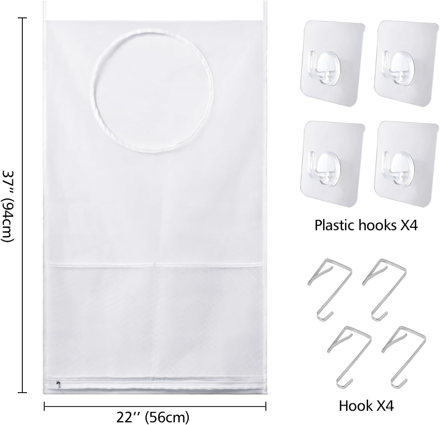 Saves Space Door-Hanging Laundry Bag,Door Hanging Laundry Hamper with 2 Different Types of Hooks, Polyester Fabric Hanging Laundry Basket for Clothes Size 22"X37" -2 Pack White