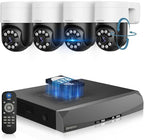 《130°Wide Angle & 2-Way Audio 》4K Outdoor Wired Security Camera System,360 Degrees Security PTZ IP Cameras,Surveillance Video Equipment, Surveillance DVR Kits