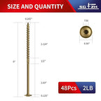 #14 x 6 Inch Lag Screws (48Pcs) 2lb. Structural Wood Screw, Bronze, Carbon Steel, Washer Head, Rust Resistant epoxy Coated, T30 Star Bit