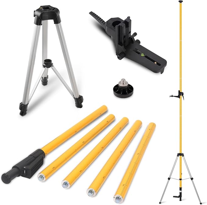 12Ft/3.7M Professional Telescoping Laser Level Pole with Tripod & Universal Mount - 1/4”-20 & 5/8”-11 Adapters | Adjustable Laser Pole Mount for Rotary/Line Lasers(Yellow)
