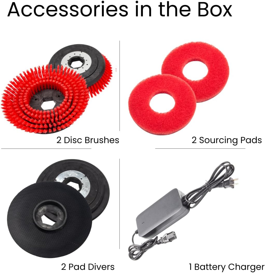 SM430 17" Walk-behind Commercial Floor Scrubber Buffer Polisher Machine, Dual Brushes, Dual Pads and Drivers, 10000 sqft/h, Cordless Rechargeable Lithium Battery, Lightweight, Red