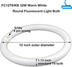 FC8T9/KB 22W and FC12T9/KB 32W Warm White Set, Round Fluorescent 8 inch T9 22 Watts & Circular Light Bulbs 12 inch 32 Watts Pack, Circline Kitchen and Bath Ceiling Fan Bulb, 3000K, G10q Prong