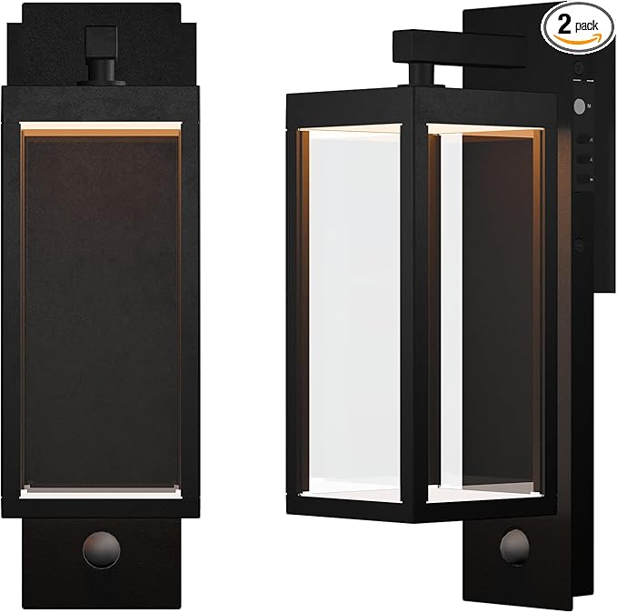 Dusk to Dawn Outdoor Wall Light with Built-in LED, 3 Adjustable Modes, All Aluminum Waterproof IP65 - Exterior Light Fixture for Porch, Garage, Front Door, House, 2 Pack