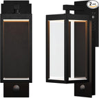 Dusk to Dawn Outdoor Wall Light with Built-in LED, 3 Adjustable Modes, All Aluminum Waterproof IP65 - Exterior Light Fixture for Porch, Garage, Front Door, House, 2 Pack