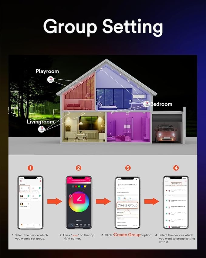 Lumary Smart Gimbal Recessed Lighting 4 Inch, 360°&90° Adjustable COB Eyeball Ceiling Light, 7W 550lm RGBCW, Color Changing Canless LED Downlight, Compatible with Alexa/Google Assistant, ETL, 1 Pack