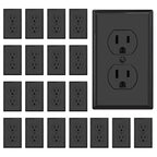 AIDA Outlet Duplex Receptacle with Wall Plate, Electrical Outlet Electrical Wall Outlet, 15 Amp Outlet 125V, Self-Grounding, 2-Pole, 3-Wire, 5-15R, UL Listed, 20 Pack, Black, Tamper Resistant