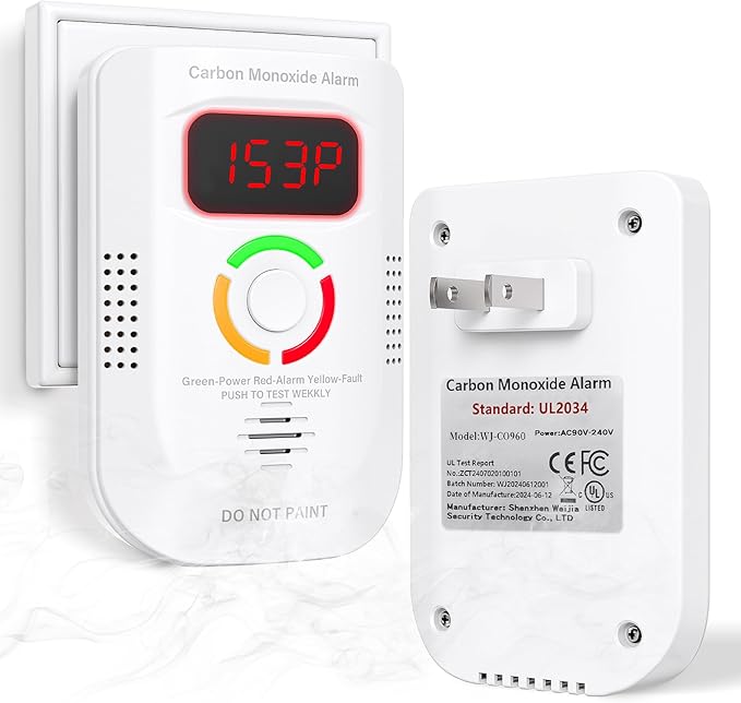 Carbon Monoxide Detectors Plug in, Carbon Monoxide Alarm with Digital Display LED, Portable CO Detector with Audible and Visual Alarm Test Mute Button, CO Alarm Monitor for Home/Kitchen/Hotel