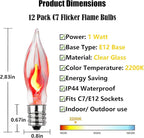 Christmas Flicker Flame Light Bulbs, 12 Pack Crystal Clear Flickering Light Bulbs, 1 Watt C7/E12 Candelabra Replacement Bulb for Electric Candle Chandelier String Lights Halloween Christmas Decoration