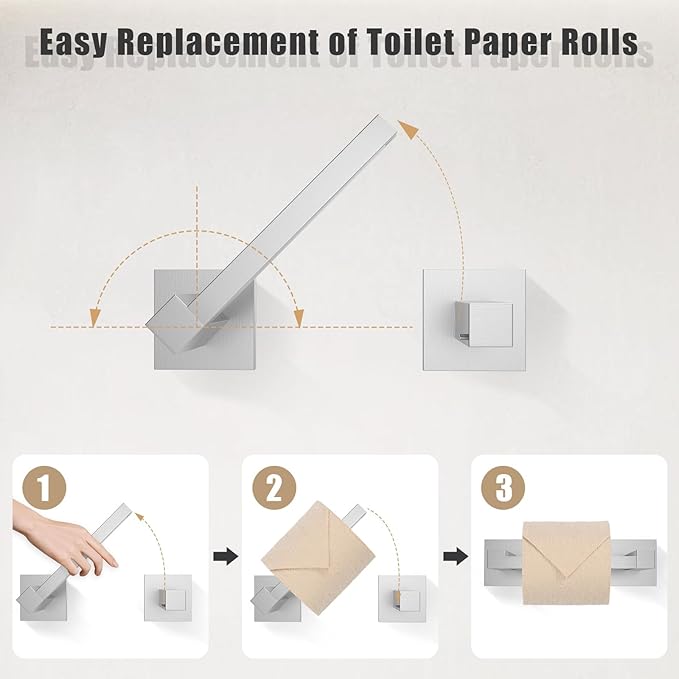 TQKAG Brushed Nickel Bathroom Hardware Accessories Set 5 Pieces, Double Post Pivoting Toilet Paper Holder Set Stainless Steel Square Bathroom Towel Bar Holder Set Wall Mounted