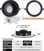 Adetu Recessed Lighting 6 inch, 360°+90° Adjustable Directional 6 inch 5CCT Gimbal Black Led Recessed Lighting, 2700K-5000K Dimmable Retrofit Eyeball Can Recessed Lights with Jbox, ET（Black-12 Pack）