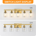 5 Light Gold Bathroom Vanity Light, Bathroom Light Fixtures, 31" Modern Brushed Gold Vanity Lighting Fixtures for Bathroom Over Mirror, Gold Sconces Wall Lighting for Bedroom