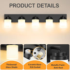 IZORRO Bathroom Vanity Light Fixture, 5-Light 36 Inch Matte Black Bathroom Light Fixtures Over Mirror, with White Glass Shade, Modern Farmhouse Vanity Lights, Rustic Restroom Lighting Fixtures