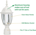 LIT-PaTH Outdoor Post Lighting Fixture Pole Lantern, E26 Medium Base Max 60W, Aluminum Housing Plus Glass, Matte White Finish, 2-Pack