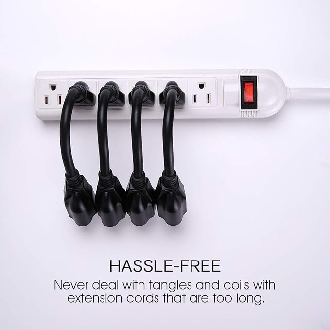 [ETL Listed] Miady Short Power Extension Cord Outlet Saver, 16AWG/13A, 3 Prong (4 Pack, Black, 8 Inch)