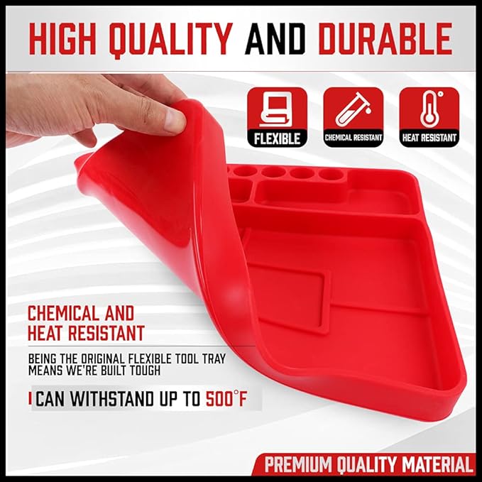 SEDY Premium Silicone Tool Tray, Automotive Non-Slip Flexible Silicone Tool Trays, Tool Organizer | 2 Piece Multi Purpose Mats with Magnetic Small parts Tray