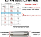 Beduan Stainless Steel Pipe Fittings, 1/2" NPT x 1/2" NPT Male Threaded, 2" Length Nipple Cast Pipe