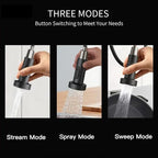 Touch-Less Kitchen Faucet, 3 Modes Pull Down Sprayer, LED Temperature Control,Motion Sensor Activated,Ceramic Valve,360-Degree Rotation,1 or 3 Hole Deck Plate. 10-Year Warranty. (KW-79RR, Black)