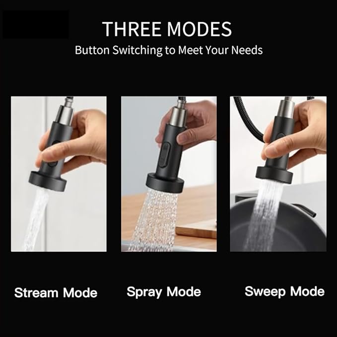 Touch-Less Kitchen Faucet, 3 Modes Pull Down Sprayer, LED Temperature Control,Motion Sensor Activated,Ceramic Valve,360-Degree Rotation,1 or 3 Hole Deck Plate. 10-Year Warranty. (KW-79RR, Black)