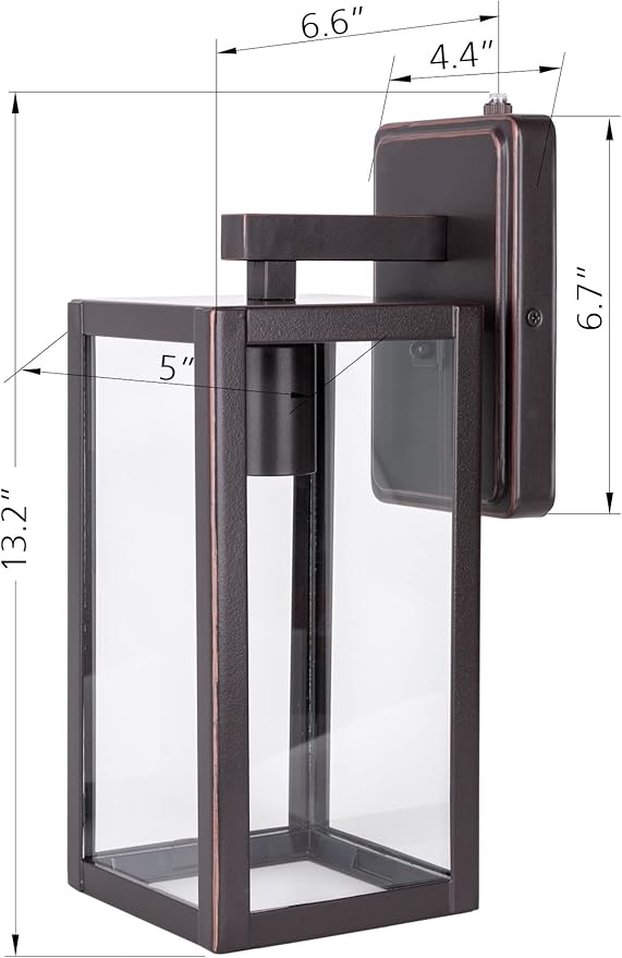 LIT-PaTH Dusk to Dawn Outdoor Wall Lantern, Wall Sconce as Porch Lighting Fixture, E26 Medium Base Max 60W, Anti-Rust Metal with Glass Shade, Oil Rubbed Bronze Finish, 2-Pack