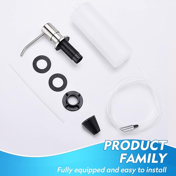 CREA Dish Soap Dispenser for Kitchen Sink, Built-in Countertop Set with 39" Tube & 17oz Bottle, Stainless Steel Pump