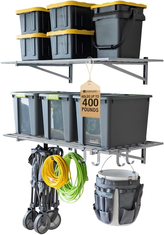 StoreYourBoard 2-Pack Heavy Duty Wall Shelves 2ft x 4ft – Wall-Mounted Garage Storage Shelving and Organization for Sheds, Closets, or Utility Rooms – Holds 200 lbs - Black