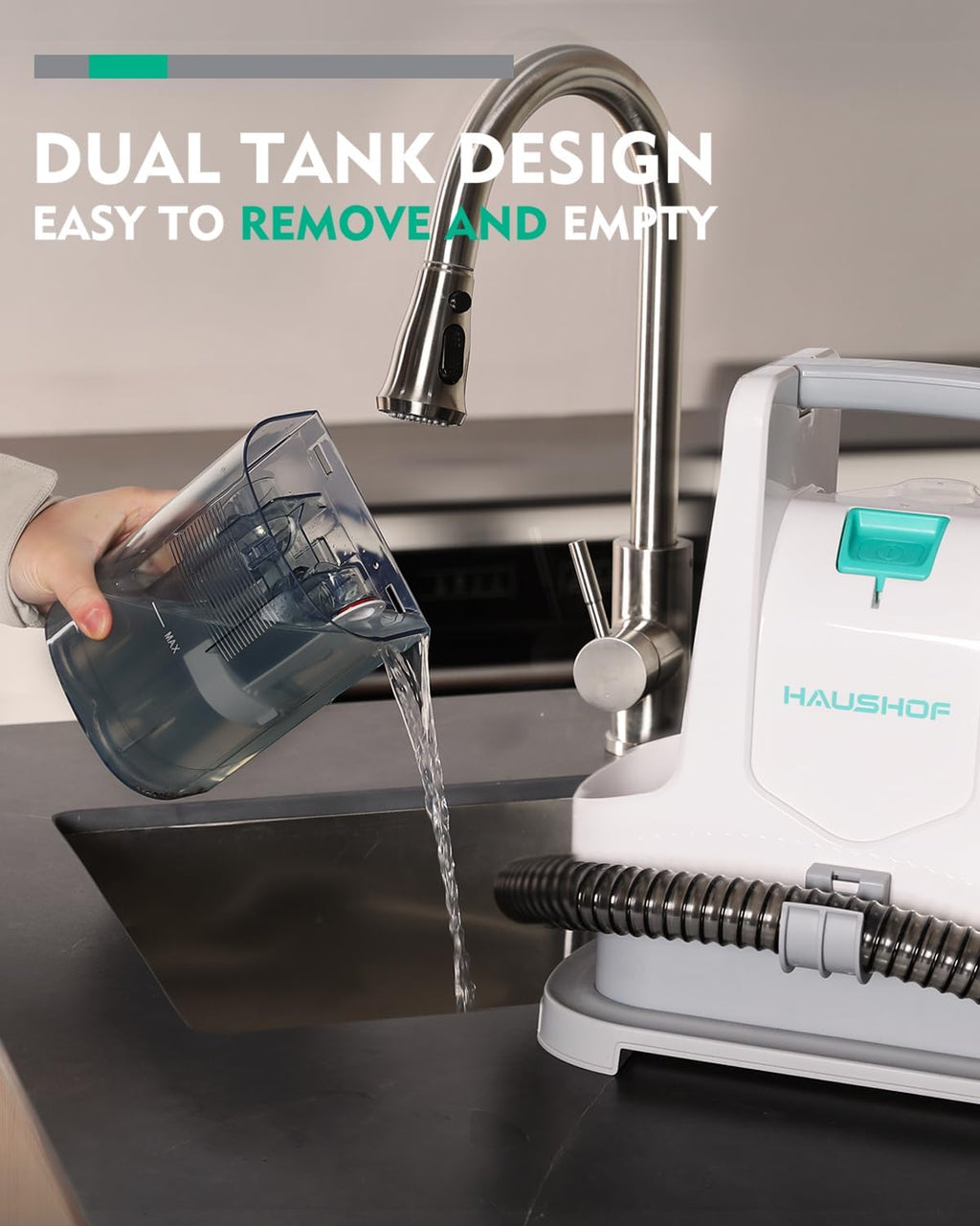 HAUSHOF Portable Carpet Spot and Upholstery Cleaner, Lightweight Handheld Deep Cleaner Machine for Pet Stains, Sofa, Rug, Mattress, Car Seat and Curtain, White & Light Grey