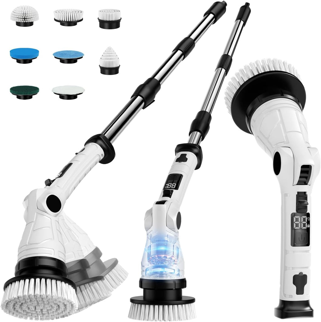 Electric Spin Scrubber, Power Electric Scrubber for Cleaning, Shower Cordless Cleaning Brush with 6 Adjustable Angles,8 Brush Heads, 3 Speed Mode, Electric Cleaning Brush for Bathroom/Tub/Floor/Tile