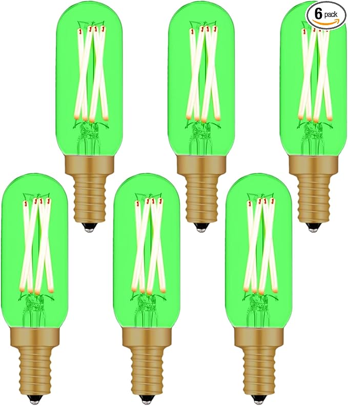 E12 Green Light Bulb Colored Chandelier Light Bulbs, 4W 40 Watt Equivalent Dimmable Green Candelabra Light Bulbs, 6 Pack