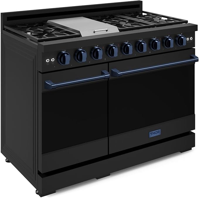 Gordon Ramsay by THOR Kitchen 48 Inch Professional Gas Range with Double Oven in Black/Navy Blue