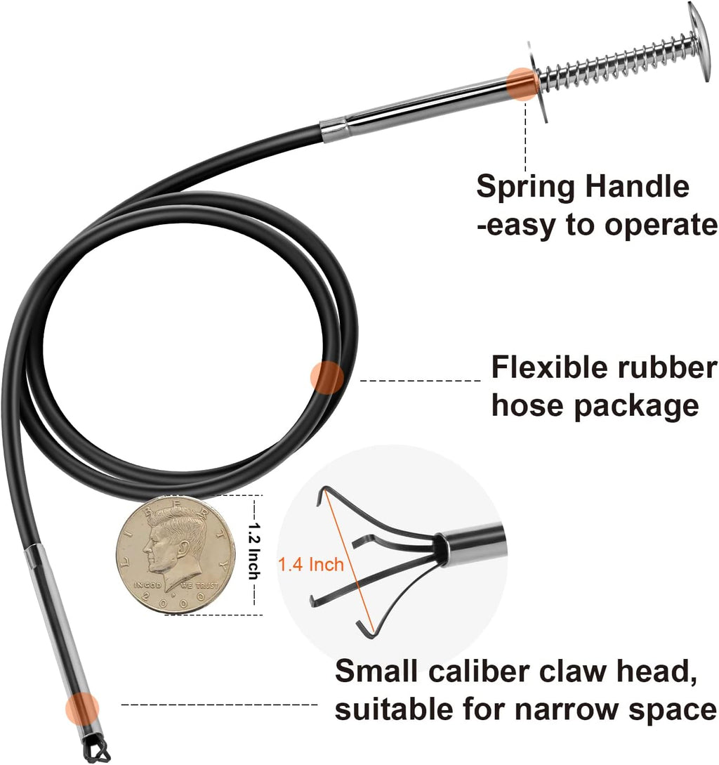 Small Caliber Flexible Grabber Tools 24'' Four-claw Pickup Tool Pick Up Items In Narrow Space Flexible Waste Picking Tool for Engine Bay/Home Sink/Earring (Not magnetic)