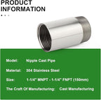TAISHER 1PCS Stainless Steel Pipe Fittings, 1-1/4" NPT Male x 1-1/4" NPT Female Threaded, 6" Length Nipple Cast Pipe