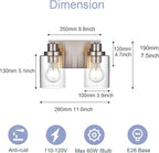 2 Light Vanity Light Fixtures - Brushed Nickel, Modern Design with Clear Glass Shade, Farmhouse Style Over Mirror Lighting