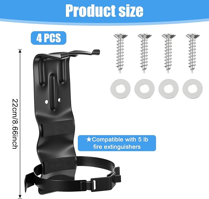 4 Pack Fire Extinguisher Mount Bracket, 5 LB Metal Heavy Duty Wall Mount Holder for Home, Truck, Vehicle, Car, Boat