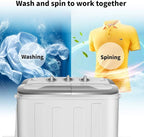 Clothes Washing Machines,SAFEPLUS Compact Mini Twin Tub Versatile Washer Machine with 8 lbs Washing &5 lbs Spin Dryer Load Capacity Gravity Drain Pump and Drain Hose for Apartment