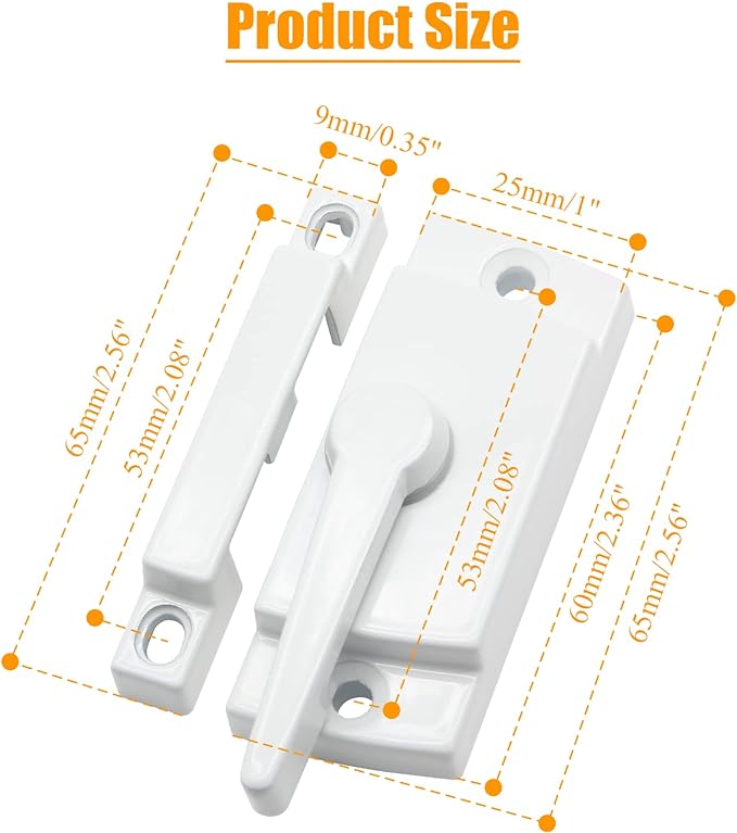 Uenhoy 2 Pack Cam Action Window Sash Locks for Double Hung Windows, Hole Center White Sash Window Locks for Vertical & Horizontal Sliding Windows