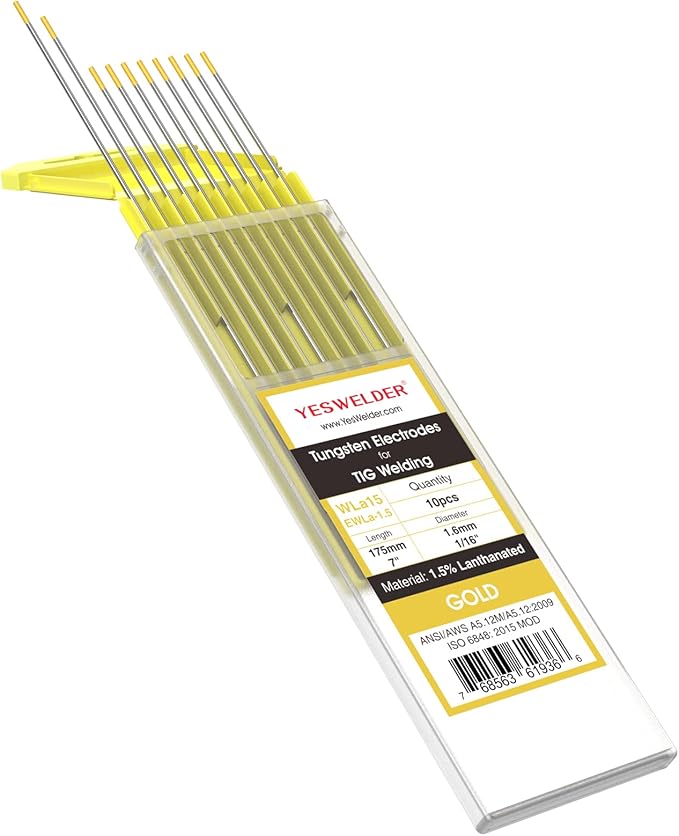 YESWELDER TIG Welding Tungsten Electrode 1.5% Lanthanated 1/16"x7" (Gold, WL15/EWLa-1.5) 10-pk