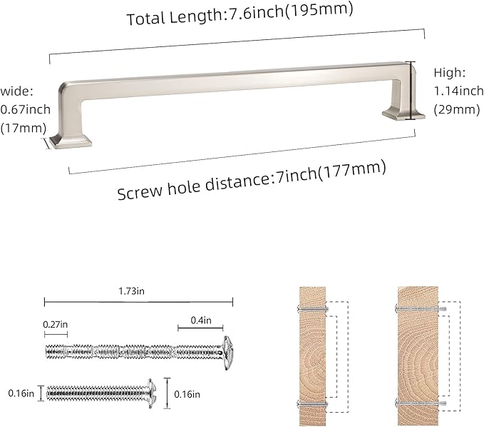 COTYKILEY 10 Pack 7 Inch(177mm) Brushed Satin Nickel Cabinet Handles Kitchen Cabinet Pulls Cabinet Door Handles Kitchen Cabinet Hardware Cupboard Drawer Pulls Dresser Handles