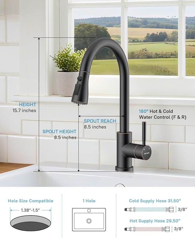WEWE Kitchen Faucets with Pull Down Sprayer, Stainless Steel Single Handle 1 Hole for Family Kitchen Commercial Camper Laundry Rv Bar, Oil Rubbed Bronze