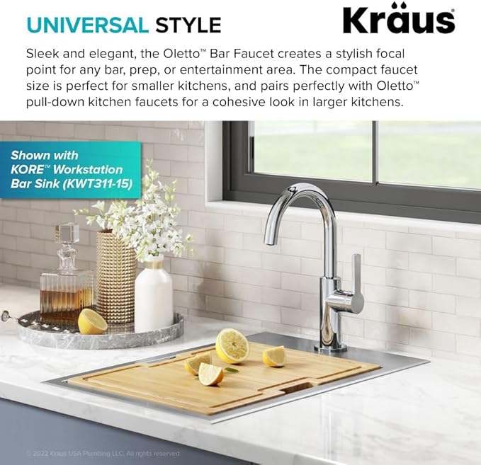 Kraus Oletto Single Handle Kitchen Bar Faucet in Chrome, Kitchen Sink Faucets, KPF-2822CH