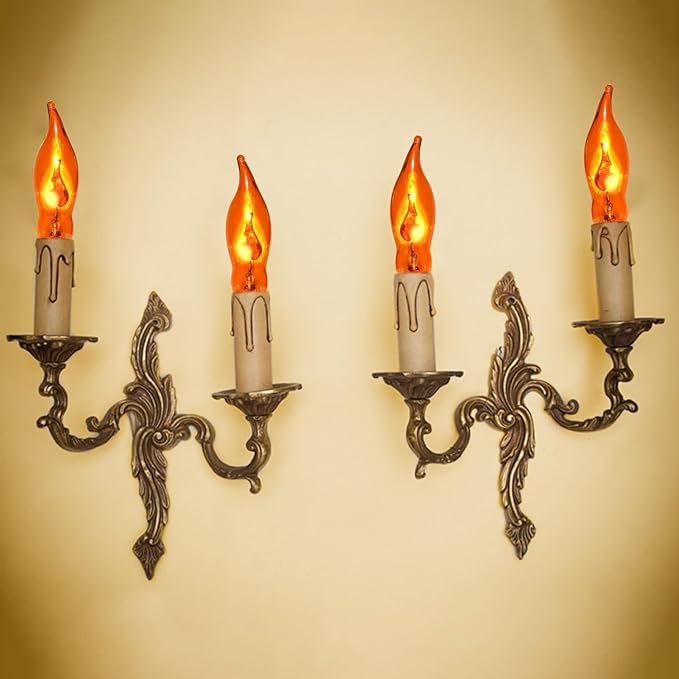 12 Pack C7 Flickering Flame Light Bulbs Orange Fall Lights Bulb - E12 Flickering Flame Bulb, Ideal as Fall Christmas Halloween Candle Light Bulbs & Replacement Bulbs for String Lights,1W, 120V