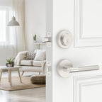 Amerdeco Front Door Lock Set with Double Cylinder Deadbolt, Exterior Entry Door Lever, Heavy Duty Entry Door Locksets for Left or Right Hand Exterior Door（Satin Nickel 2 Pack）