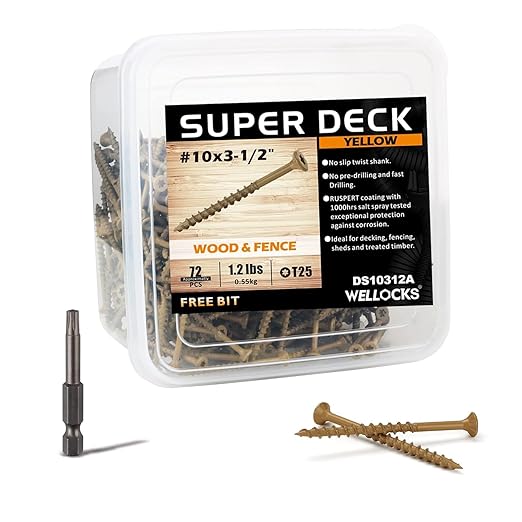 WELLOCKS Deck Screws, Wood Screws, Tan, Superior Rust Resistant, Epoxy Coated, Above 1000 Hour Salt Spray Coating T25 Torx Star Bit Included for Outdoor Wood Fence (5.2LBS Tan, #10×3-1/2")