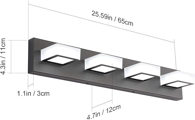 Ralbay LED Black 4 Lights Acrylic Lighting Fixtures Modern Matte Black Bathroom Vanity Lights