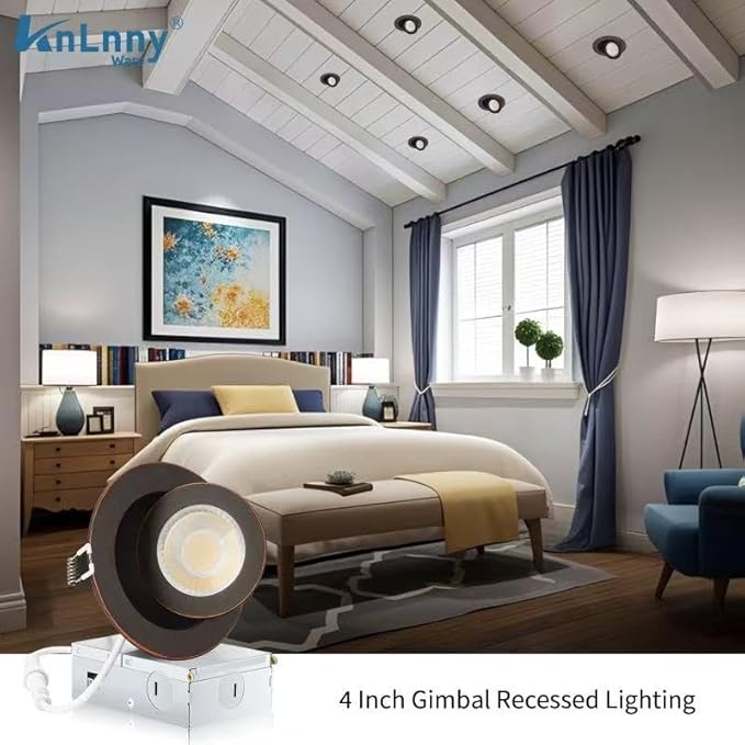 Oil Rubbed Bronze Recessed Lighting 4 Inch 6 Pack, Ajustable Eyeball recessed Light with Junction Box,5 Color Selectable,Airtight,9W 750LM,Dimmable,Bronze