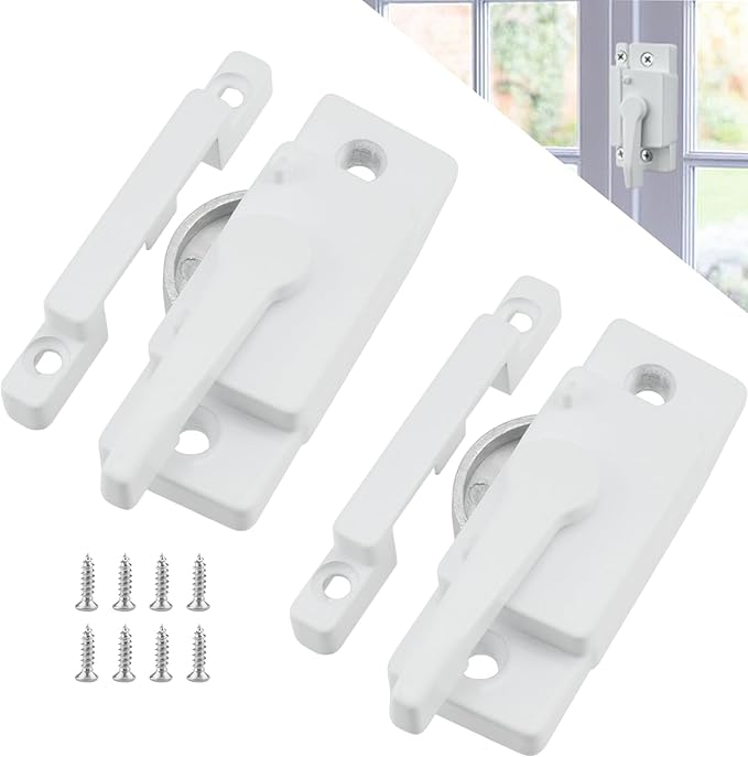 2 Pack Sliding Window Sash Locks, White Cam Sash Locks for Double Hung Windows, Security Sash Window Lock and Keeper Replacement for Vertical and Horizontal Sliding Windows