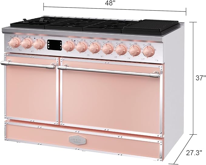 Akicon 48" Freestanding Gas Cooktop Oven Combo, Features 8 Sealed Burners, 6.7 Cu.ft Rapid Convection Oven, Convertible Fuel (NG/LP), Durable Cast Iron Grating (LPSLPSB3)