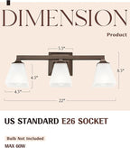 Bathroom Lighting Fixtures, HWH 3-Light Vanity Light Fixture Over Mirror, Farmhouse Wall Sconce Lighting with Frosted White Square Bell Glass, Oil-Rubbed Bronze Finish, 5HY68BG1-3W ORB