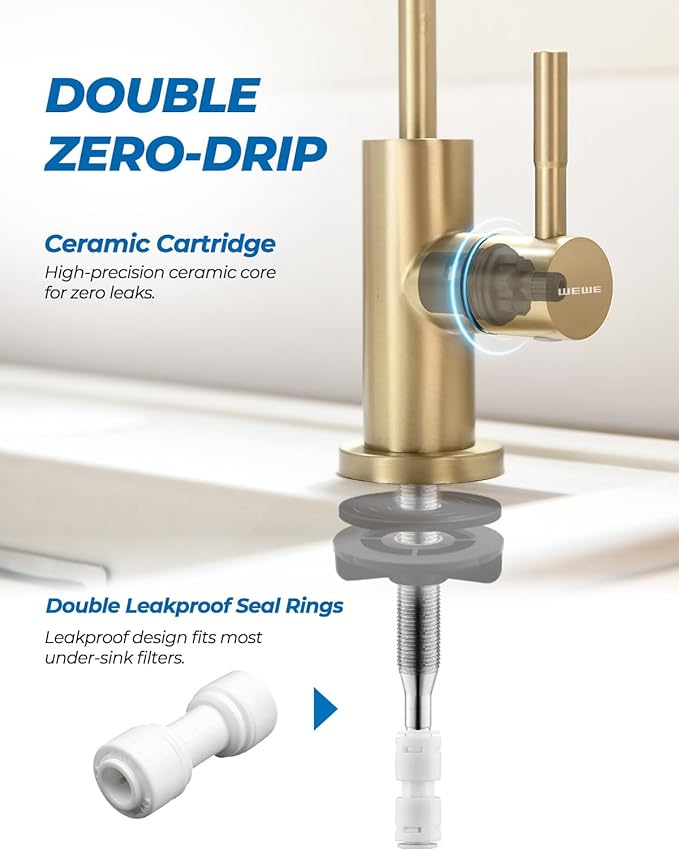 WEWE Drinking Water Faucet, Lead-Free Kitchen Water Filter Faucet for Reverse Osmosis or Water Filtration System, RO Faucet, Gold