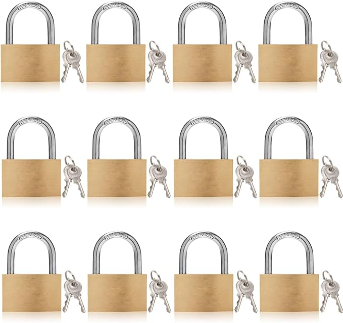 Thin Solid Brass Keyed Padlock Keyed Different Locks-40mm-12pack